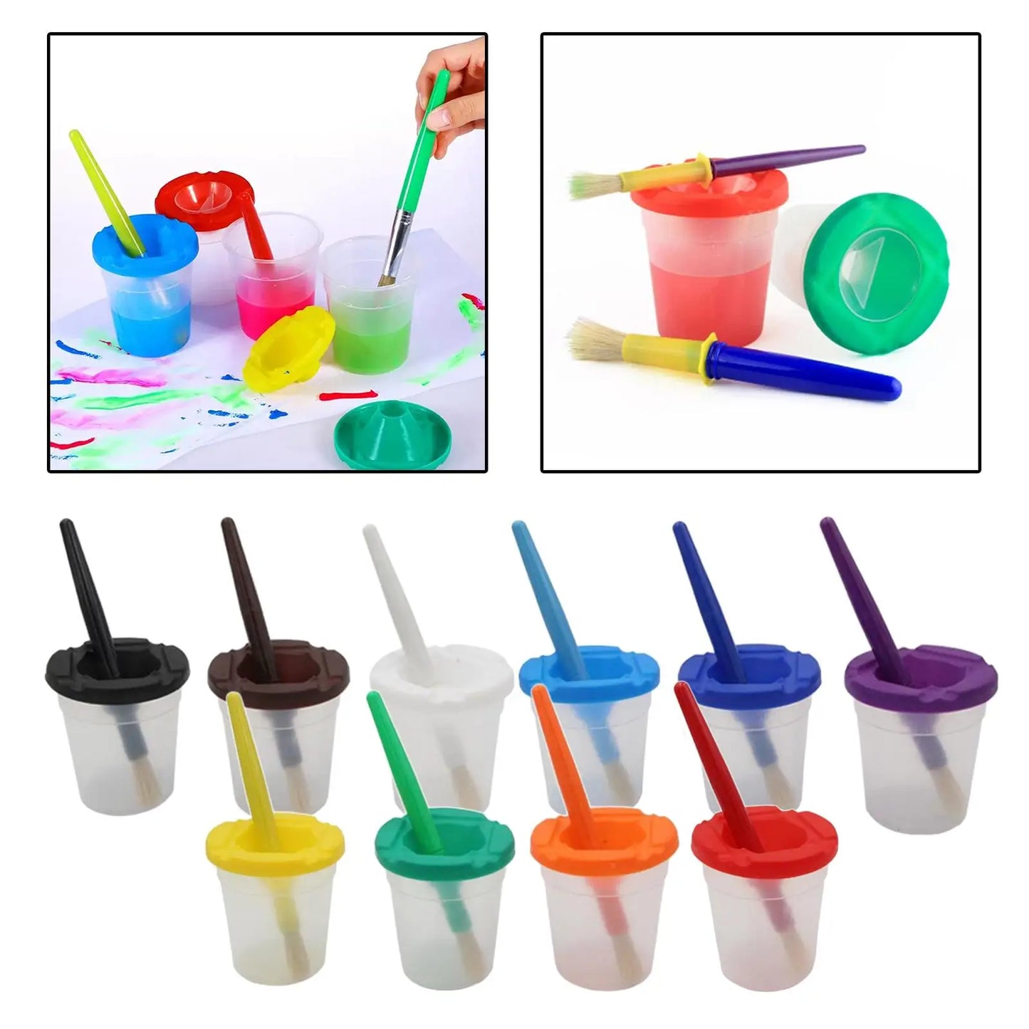 Anti-Knoei Verfbekers™ - Schoon en Eenvoudig Verfplezier - Kinderverfbekers met Deksel en Kwast - Mijn Pukkie