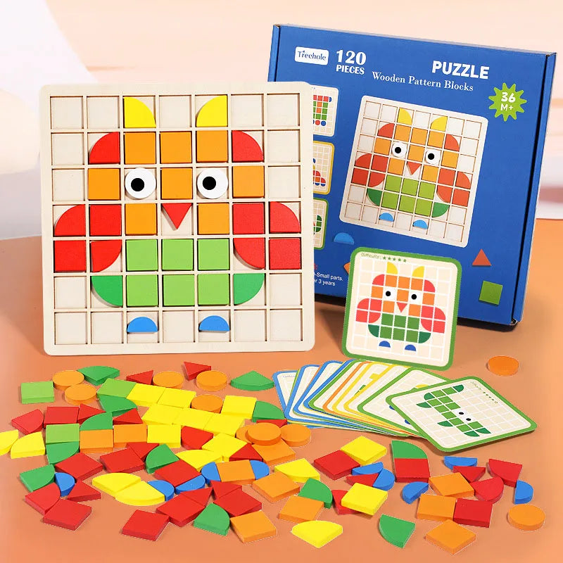 Woody™ - Leren en spelen - Houten puzzel met patronen - Mijn Pukkie